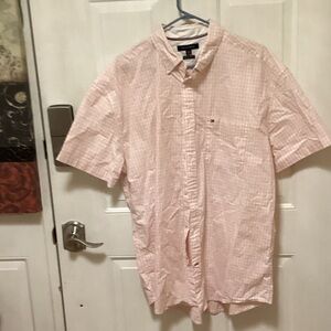 Men's Pink Short Sleeve Shirt(tommyhilfiger)pink plaid